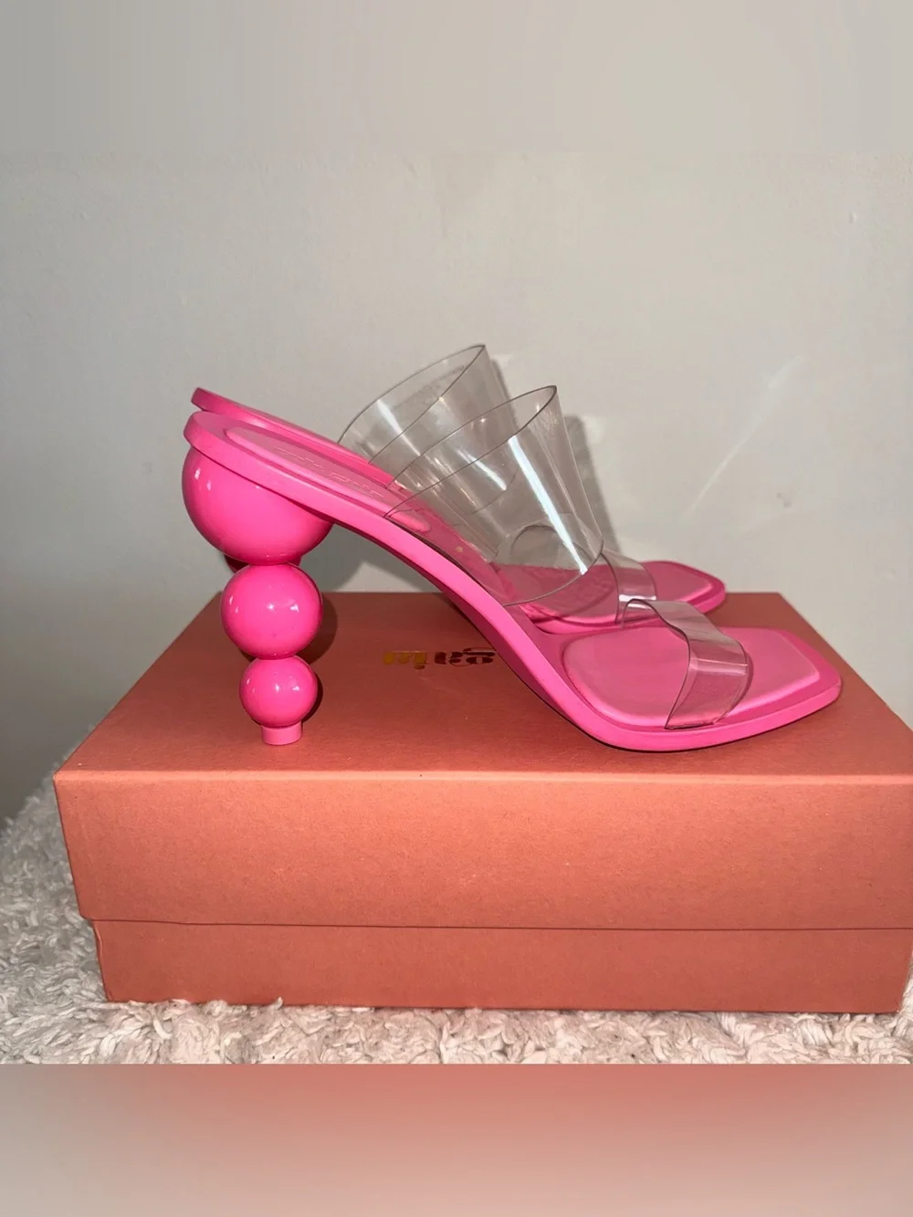 RARE Cult Gaia Vita Vinyl Stacked Heel Mules Blossom Pink Size 42 (Fits 10.5)